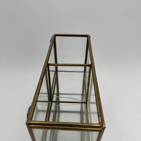 Vtg Brass Glass Mirror Curio Cabinet Shelf Wall Mount / Table Top Read - Picture 8 of 10